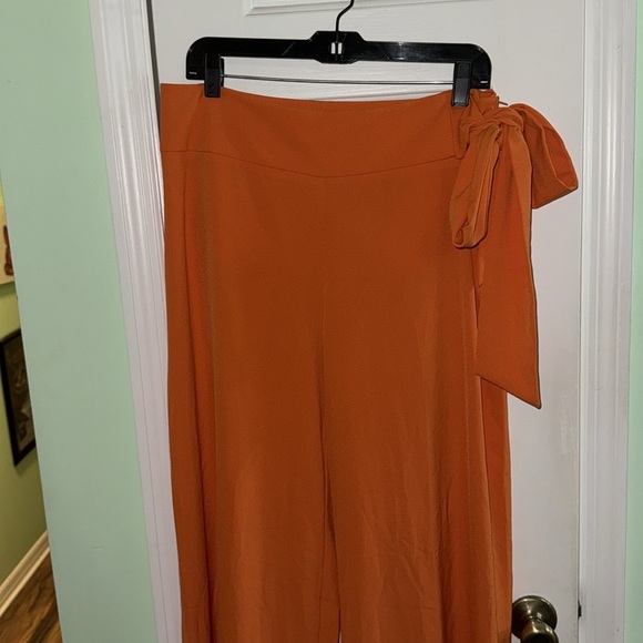 NY&CO 7th Avenue Orange High Waist Wide Leg Trousers w/ Stylish Side Tie Size M - Picture 7 of 11